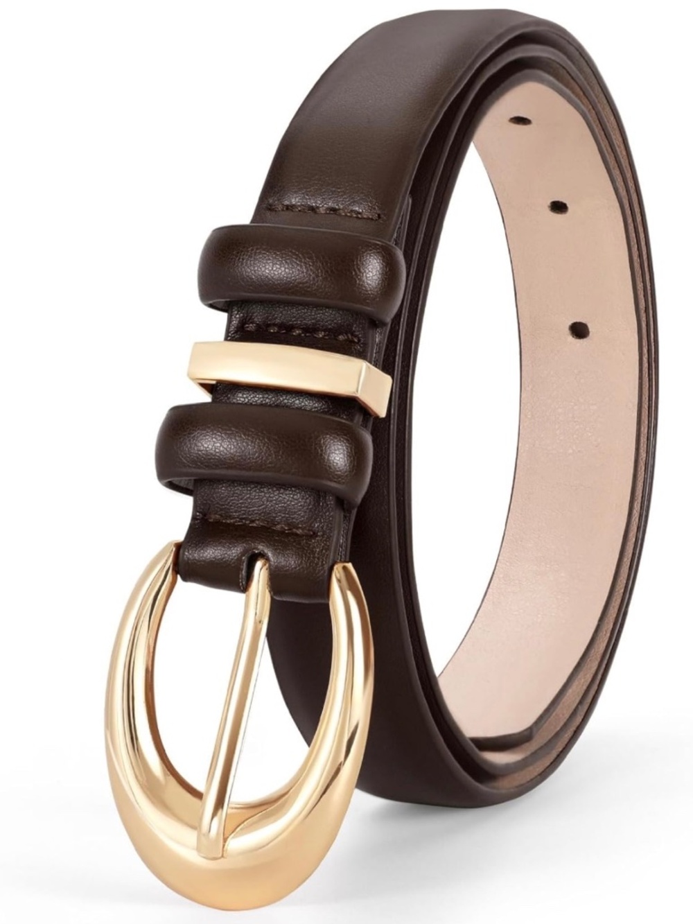 Women's Leather Gold Buckle Brown Belt